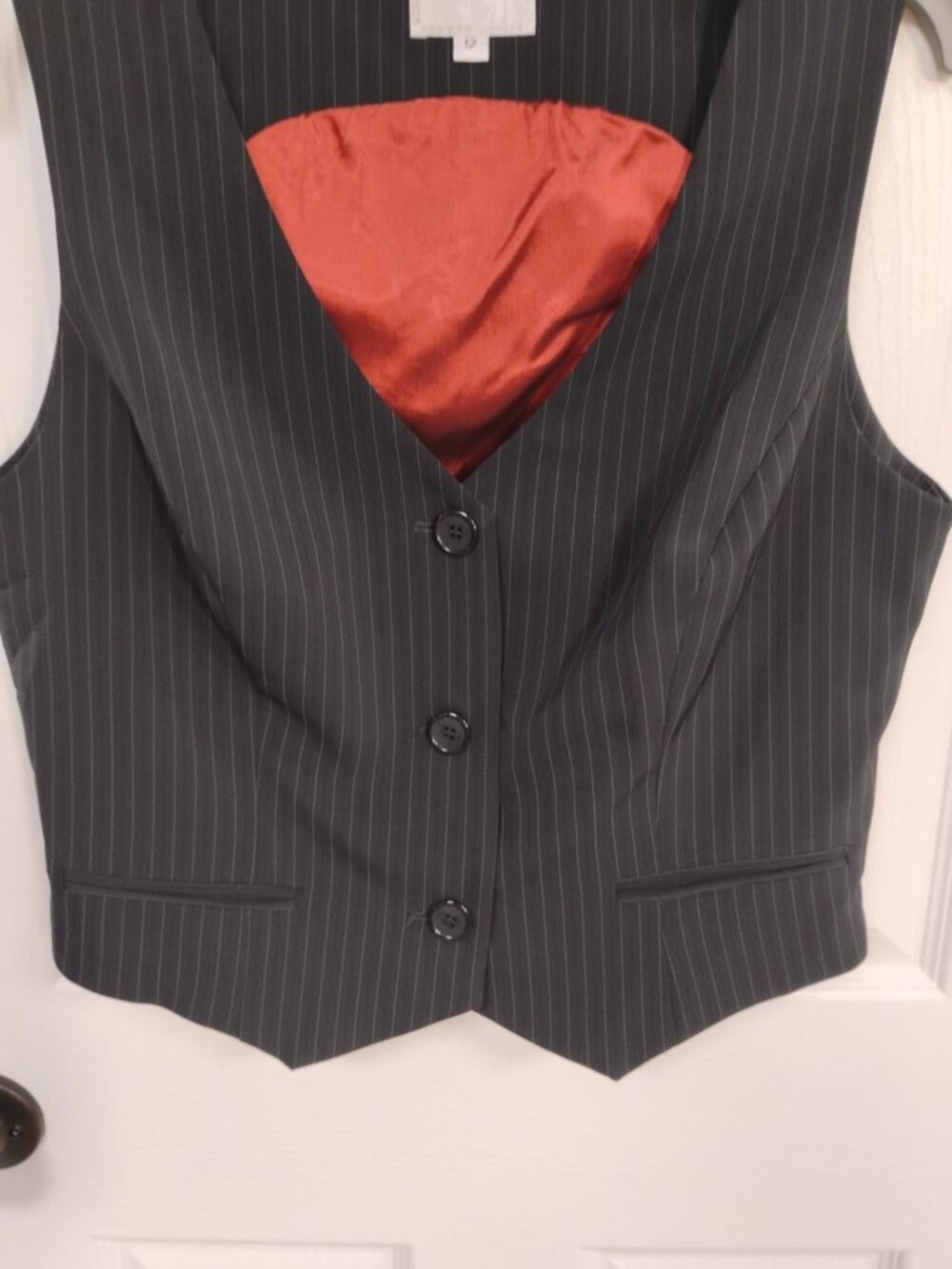 Alberto Makali Size 12 Black Pinstripe Vest Red Satin Made USA